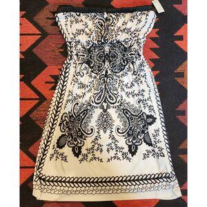 Strapless Black & White Paisley Print Dress With Elastic Waist. Size Large